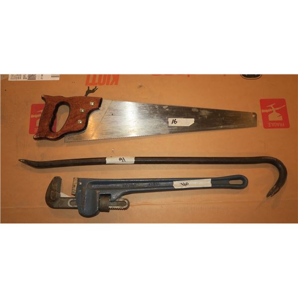 Pipe wrench, goose neck & saw