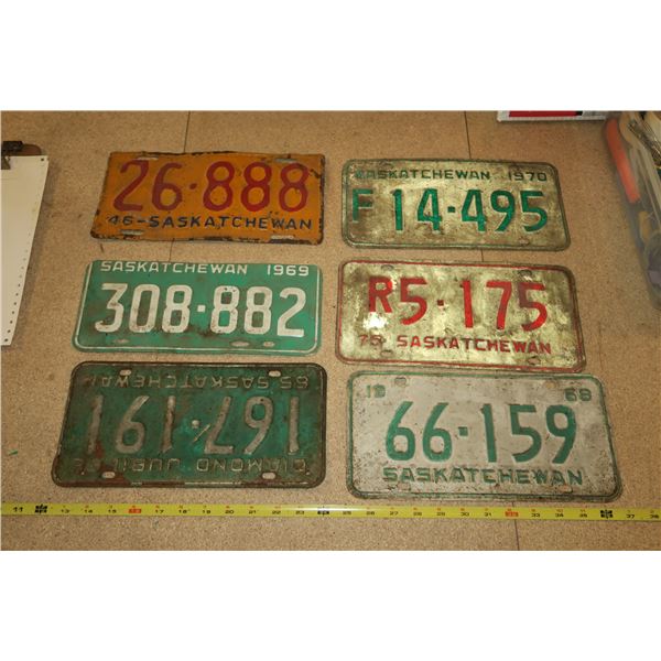 6 Various Years Sask Plates