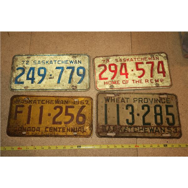 4 Various Years Sask Plates