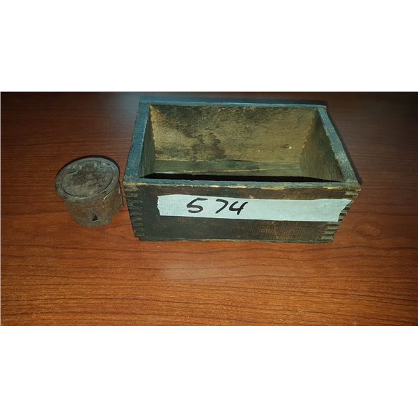 Wooden Box & Vintage Ink Well