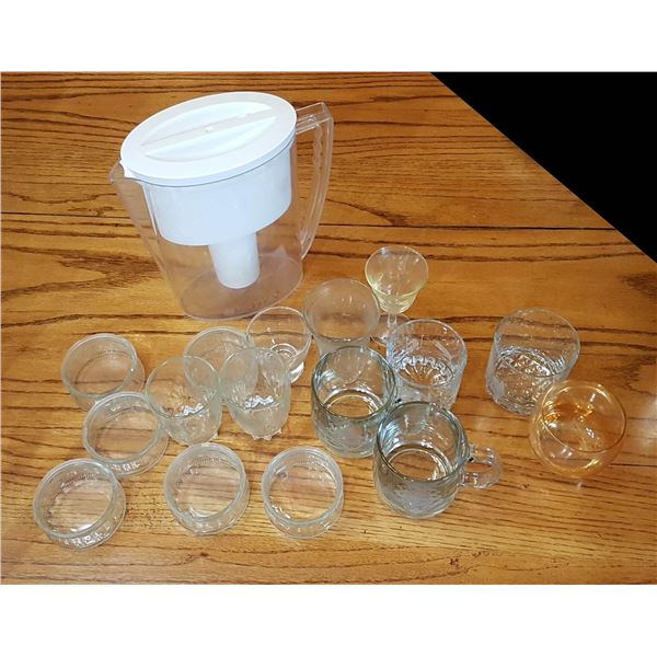 Lot Glassware & Water Filter Pitcher