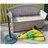 Image 1 : Patio Bench / Storage & Umbrella Base & Umbrella