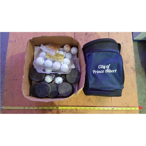 Cooler Bag & Golf Balls & Hockey Pucks