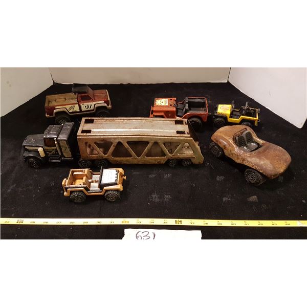Tonka Car Hauler & & Various Toy Vehicles (Some In Poor Shape)