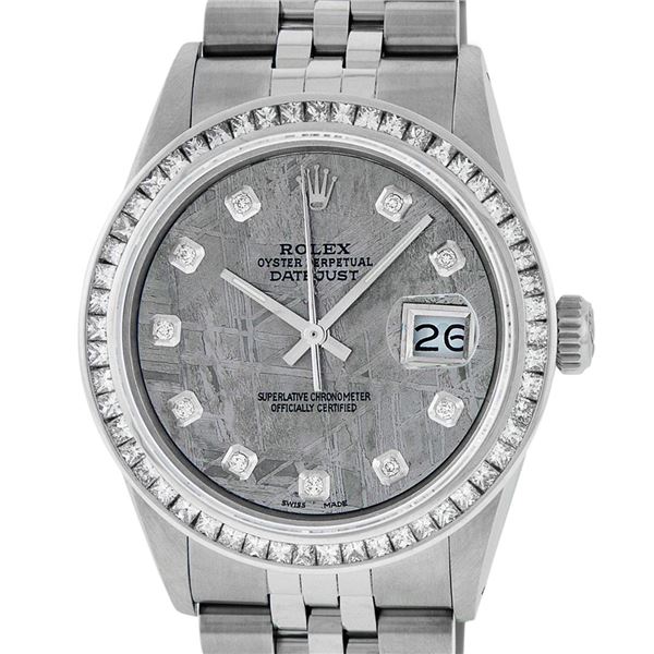 Rolex Men's Stainless Steel Meteorite Diamond Datejust Oyster Perpetual Wristwatch