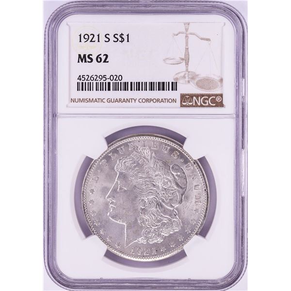 1921-S $1 Morgan Silver Dollar Coin NGC MS62