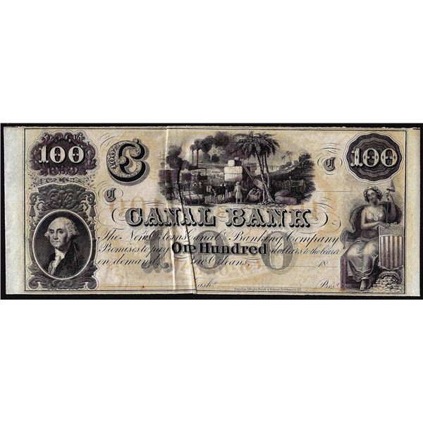 1800's $100 Canal Banking Company of New Orleans, LA Obsolete Banknote