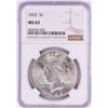Image 1 : 1922 $1 Peace Silver Dollar Coin NGC MS63