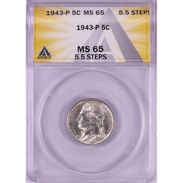 1943-P Jefferson Nickel Coin ANACS MS65 5.5 Steps