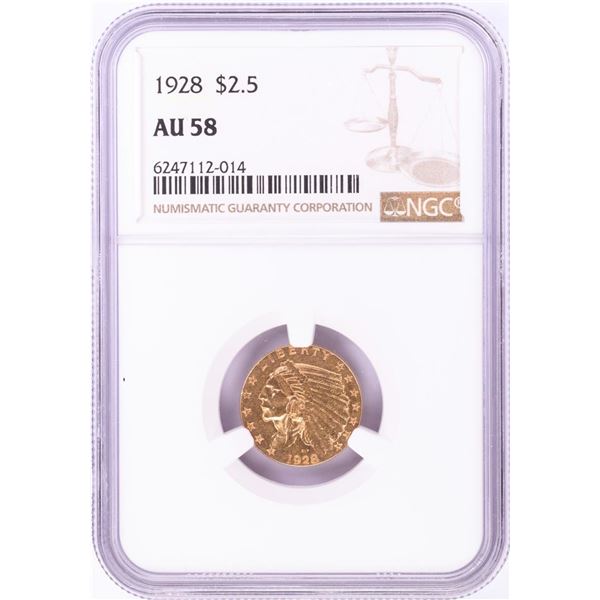 1928 $2 1/2 Indian Head Quarter Eagle Gold Coin NGC AU58