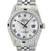 Image 1 : Rolex Men's Stainless Steel Silver MOP Diamond & Emerald Datejust Wristwatch