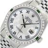Image 2 : Rolex Men's Stainless Steel Silver MOP Diamond & Emerald Datejust Wristwatch