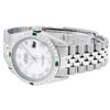 Image 8 : Rolex Men's Stainless Steel Silver MOP Diamond & Emerald Datejust Wristwatch