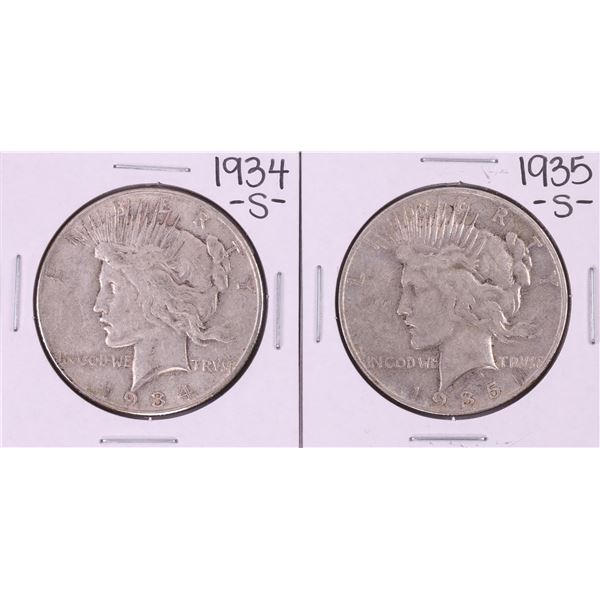 Lot of 1934-S & 1935-S $1 Peace Silver Dollar Coins