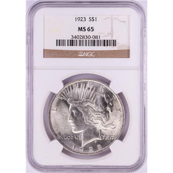 1923 $1 Peace Silver Dollar Coin NGC MS65
