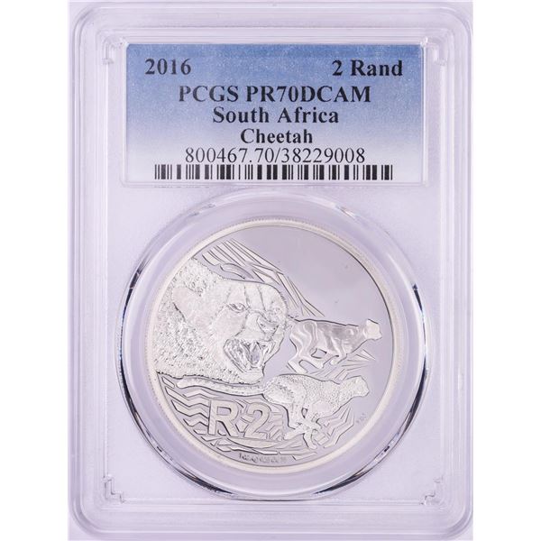 2016 Proof South Africa 2 Rand Cheetah Silver Coin PCGS PR70DCAM