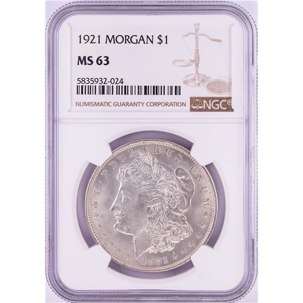 1921 $1 Morgan Silver Dollar Coin NGC MS63