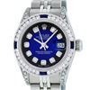 Image 2 : Rolex Ladies Stainless Steel Blue Vignette Diamond & Sapphire Datejust Wristwatch