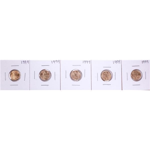 Lot of (5) 1999 $5 American Gold Eagle Coins