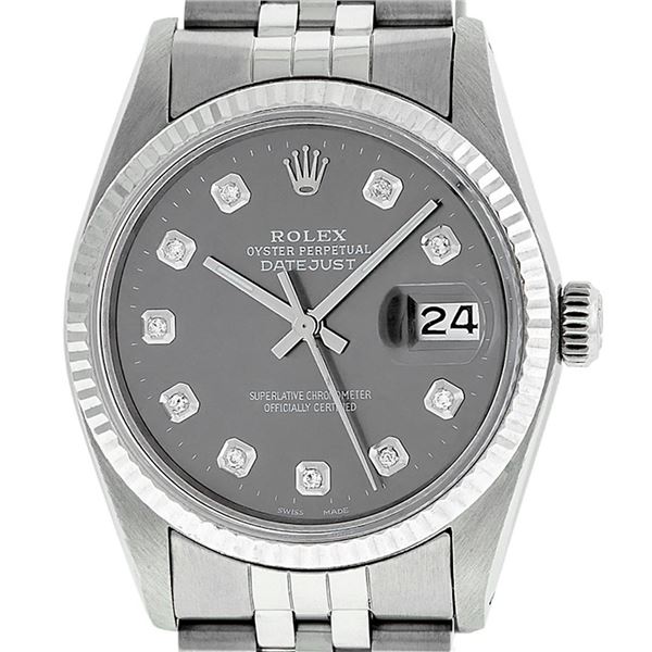 Rolex Men's Stainless Steel Slate Grey Diamond Oyster Perpetual Datejust Wristwatch