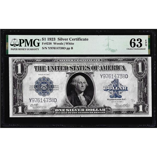 1923 $1 Silver Certificate Note Fr.238 PMG Choice Uncirculated 63EPQ
