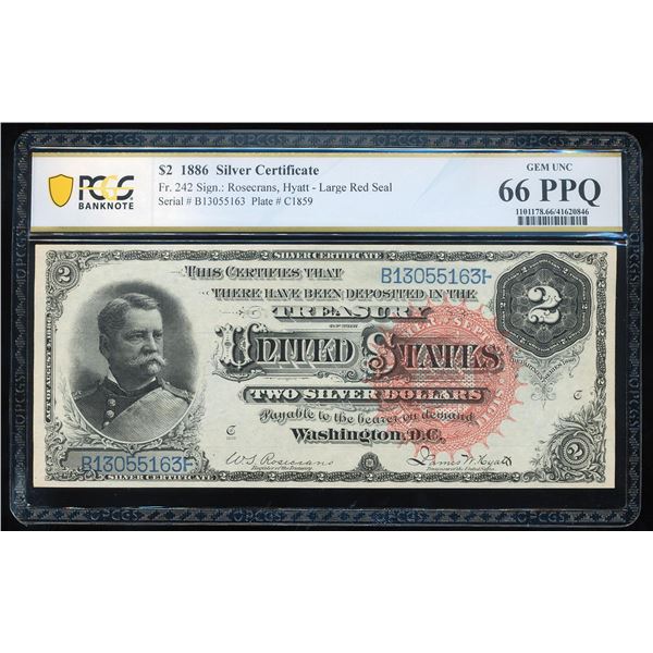 1886 $2 Silver Certificate Note Fr.242 PCGS Gem Uncirculated 66PPQ