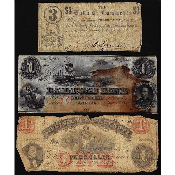 Lot of (3) Miscellaneous 1800's Obsolete Banknotes