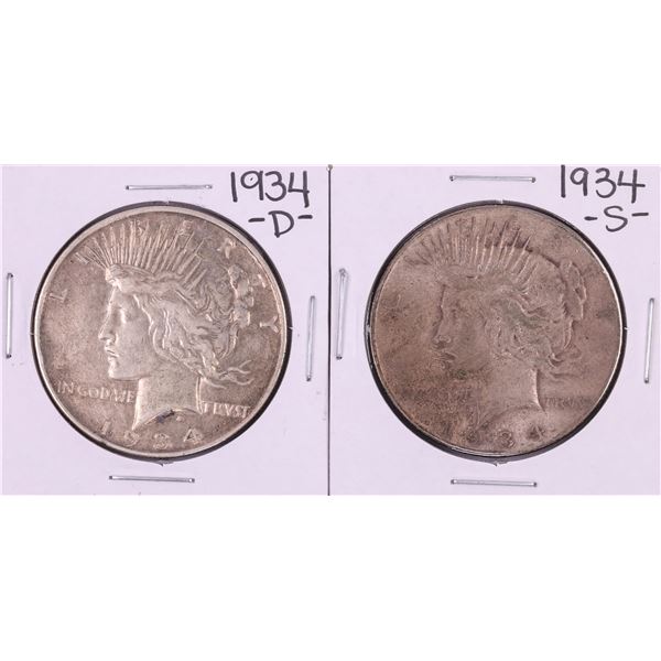 Lot of 1934-D & 1934-S $1 Peace Silver Dollar Coins