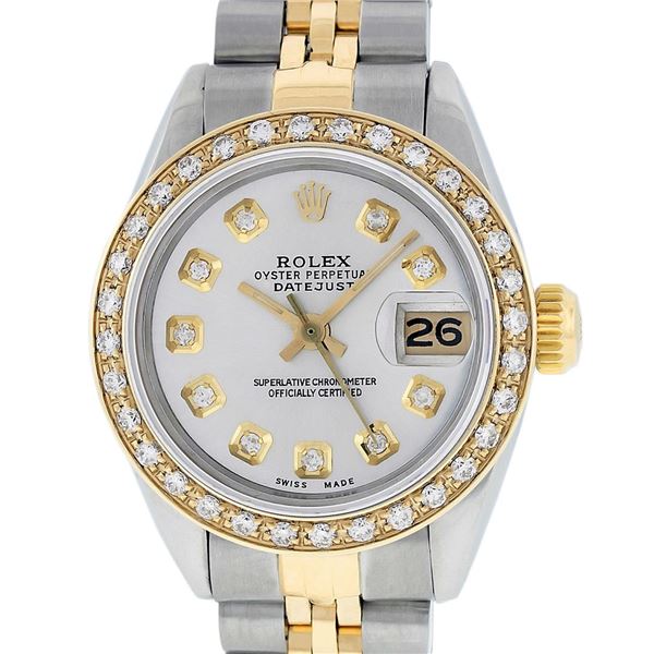 Rolex Ladies Two Tone Diamond Datejust Oyster Perpetual Wristwatch