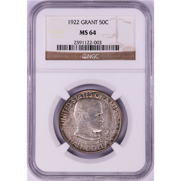 1922 Grant Commemorative Half Dollar Coin NGC MS64 Nice Toning