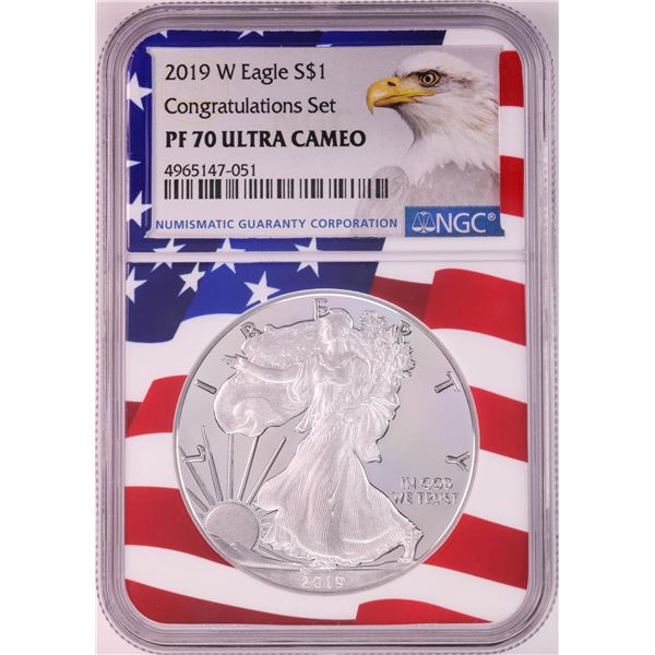 2019-W $1 Proof American Silver Eagle Coin NGC PF70 Ultra Cameo Congratulations Flag