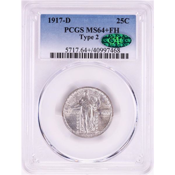 1917-D Type 2 Standing Liberty Quarter Coin PCGS MS64+FH CAC