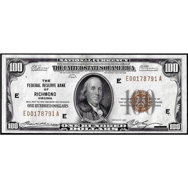 1929 $100 Federal Reserve Bank Note Richmond