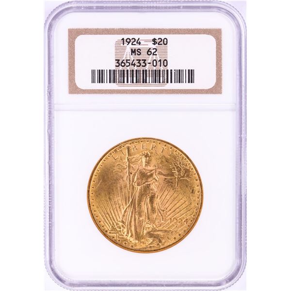 1924 $20 St. Gaudens Double Eagle Gold Coin NGC MS62