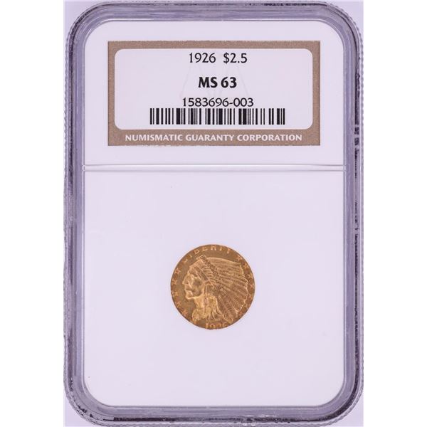 1926 $2 1/2 Indian Head Gold Coin NGC MS63