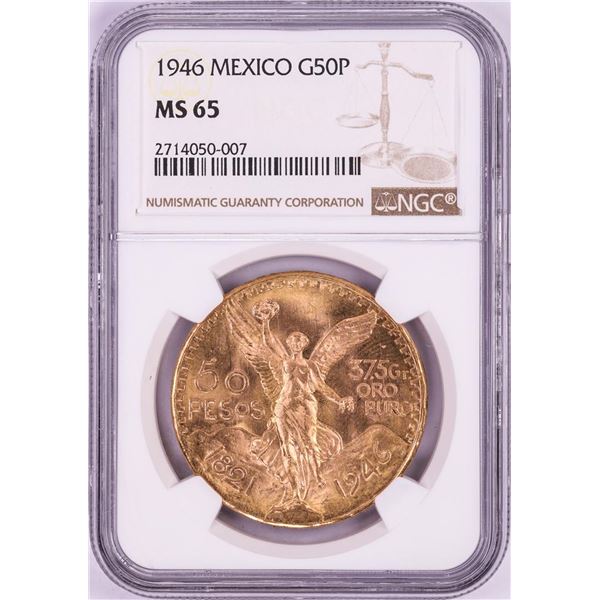 1946 Mexico 50 Pesos Gold Coin NGC MS65