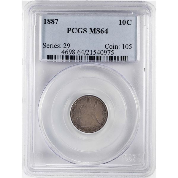 1887 Seated Liberty Dime Coin PCGS MS64