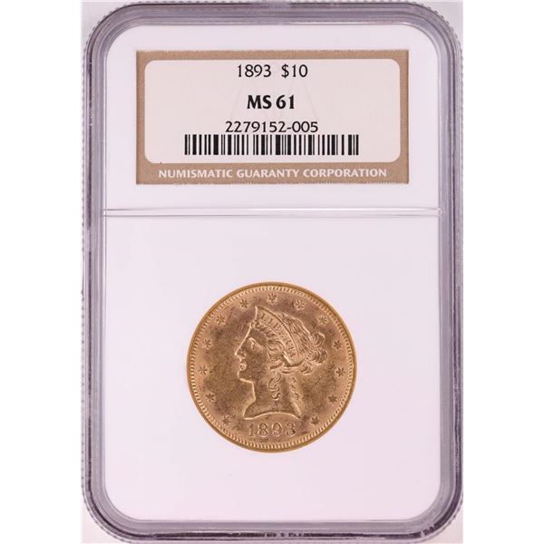 1893 $10 Liberty Head Eagle Gold Coin NGC MS61