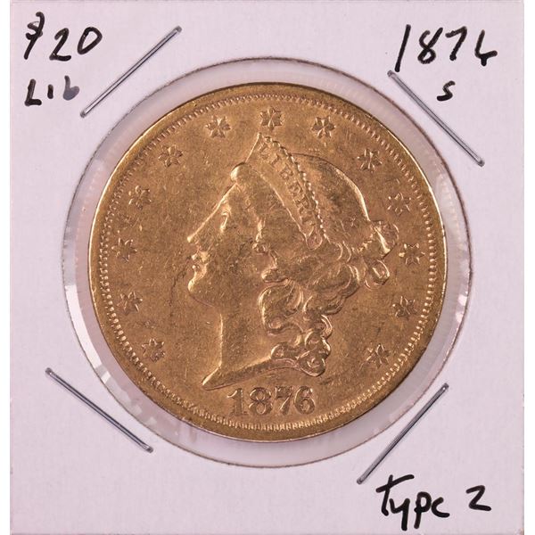 1876-S Type 2 $20 Liberty Head Double Eagle Gold Coin