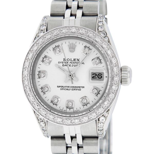 Rolex Ladies Stainless Steel White Diamond & Datejust Wristwatch