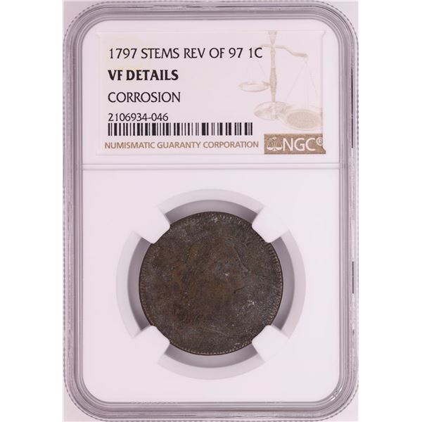 1797 Stems Rev of 97' Draped Busted Large Cent Coin NGC VF Details