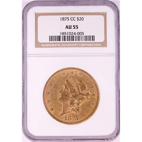 1875-CC $20 Liberty Head Double Eagle Gold Coin NGC AU55