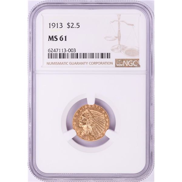 1913 $2 1/2 Indian Head Quarter Eagle Gold Coin NGC MS61