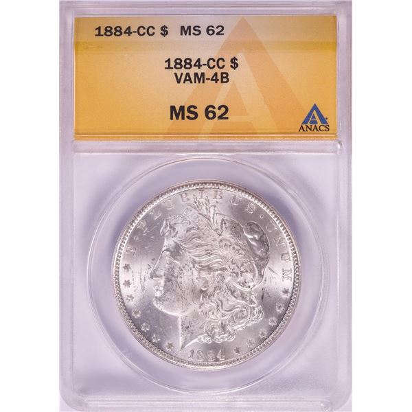 1884-CC $1 Morgan Silver Dollar Coin ANACS MS62 VAM-4B