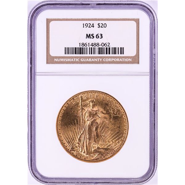 1924 $20 St. Gaudens Double Eagle Gold Coin NGC MS63