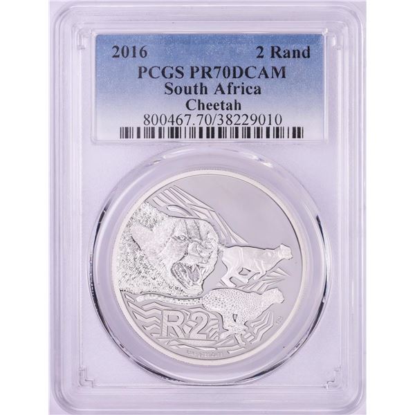 2016 Proof South Africa 2 Rand Cheetah Silver Coin PCGS PR70DCAM