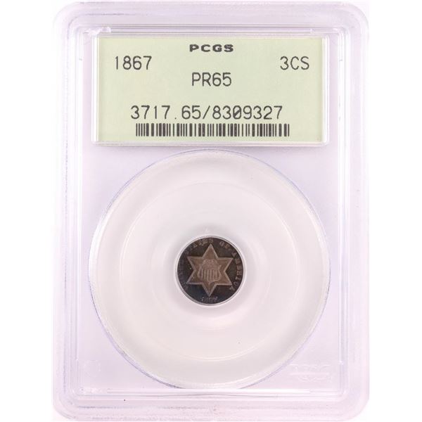 1867 Proof Three Cent Silver Coin PCGS PR65 Old Green Holder