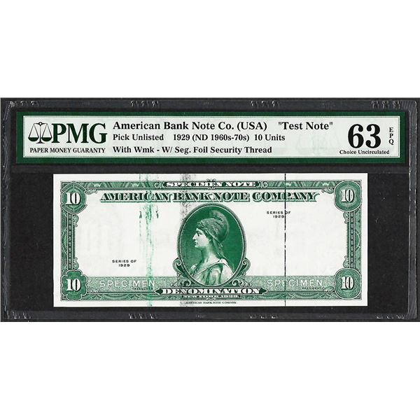 1929 10 Unit American Bank Note Co. "Test Note" PMG Choice Uncirculated 63EPQ