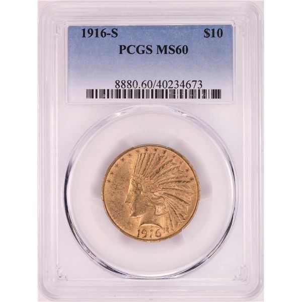 1916-S $10 Indian Head Eagle Gold Coin PCGS MS60