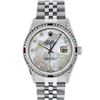 Image 3 : Rolex Men's Stainless Steel MOP Diamond & Ruby Datejust Wristwatch